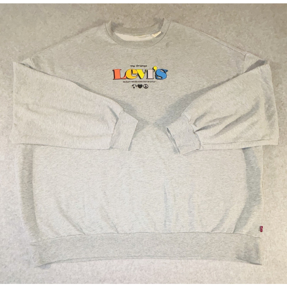 Levis Crewneck Sweatshirt Mens Large Gray Graphic Logo Pullover Casual